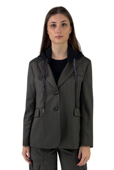Celye giacca monopetto in misto viscosa con cappuccio fw24c0510 [b013a18d]