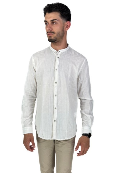 Philotinto camicia coreana in misto lino e cotone 25s01ca Lincot360 barre [e09009fb]