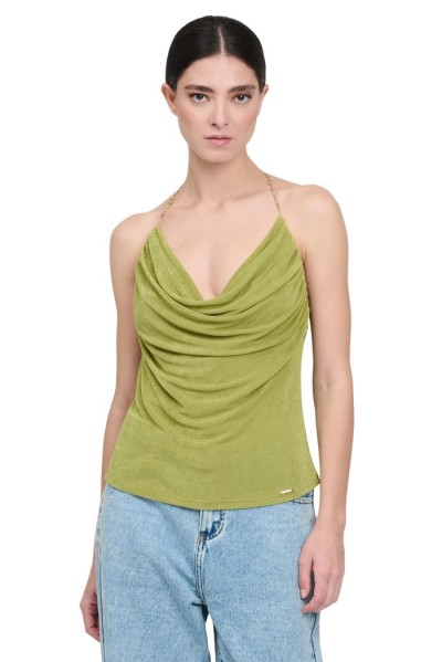 Influencer top in crepe con scollo drappeggiato 03y133 [d55d27de]