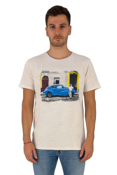 Guy t-shirt in cotone fiammato con stampa ed orli vivi Cabrio959-sb m48865 [1a2de49d]
