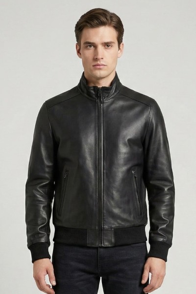 Master Pelle bomber in nappa con collo a lupetto mp272-np [582966a4]