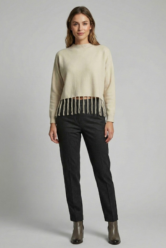 Fresh Flower maglia girocollo con frange sul fondo ff706 [ffd2f7c8]