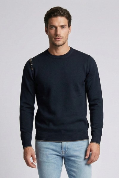 Nerovago maglia girocollo con inserti e toppe 750392 [441c3590]
