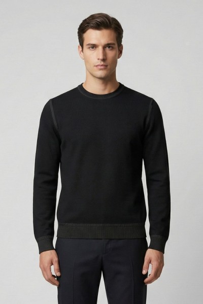 Nerovago maglia girocollo in misto viscosa con contrasti 750051 [f547900f]