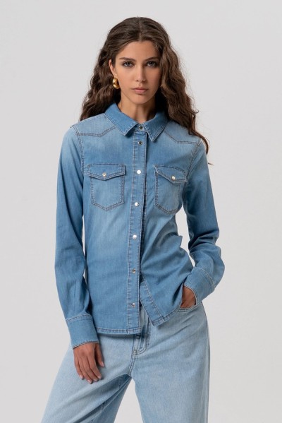 Fracomina camicia regular in denim con lavaggio bleached fp26st6030d47202 [85c3267f]