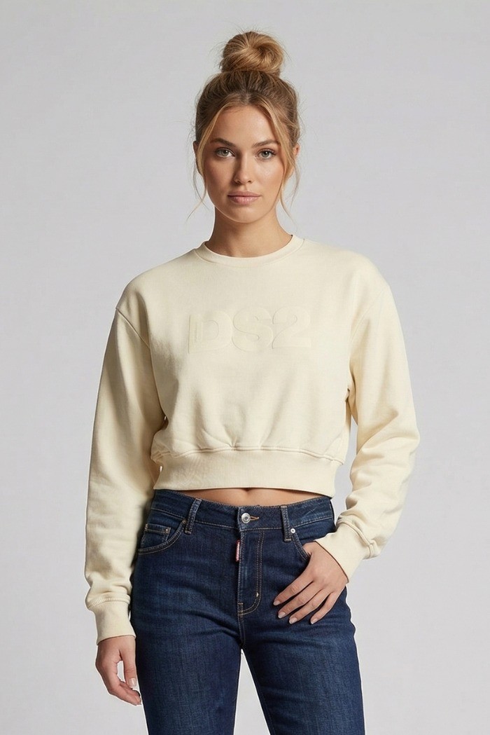 Drop Season 2 felpa girocollo cropped in cotone SS26W512 [36e273aa]