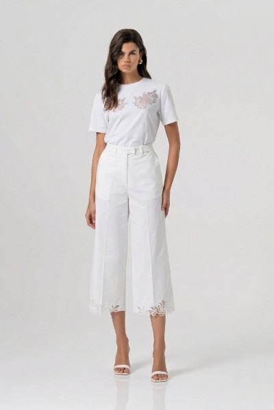 Fracomina pantalone cropped in cotone con ricami sul fondo fs26sv9001w400e5 [447e0f8a]