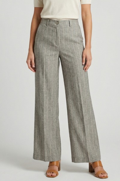 PDK pantalone flare a righe in misto lino e viscosa 057042 [85fef6e8]