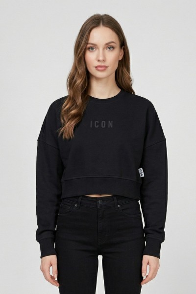 Icon felpa cropped girocollo in cotone stretch IDF010 [837e54d4]