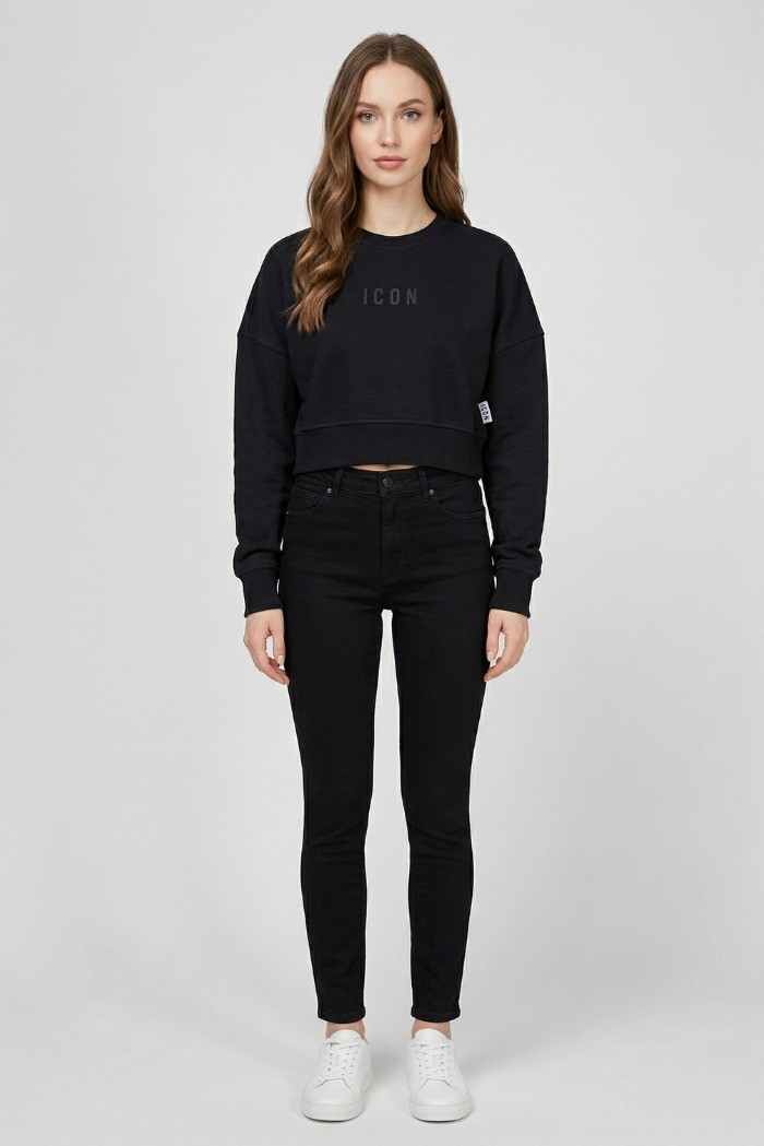 Icon felpa cropped girocollo in cotone stretch IDF010 [ed45d6dd]