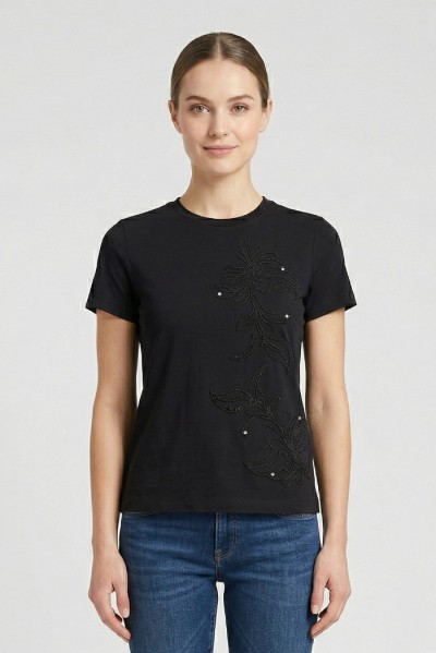 PDK t-shirt in cotone con ricamo floreale 3297P4586 [bc0d077c]