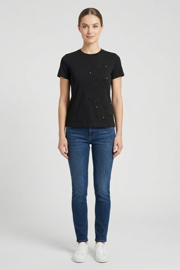 PDK t-shirt in cotone con ricamo floreale 3297P4586 [d2368575]