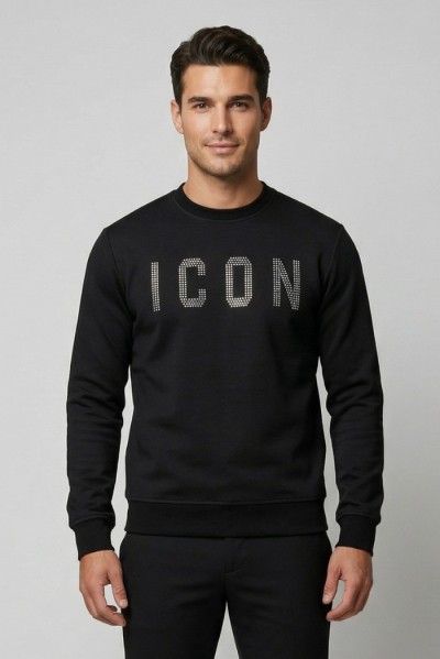Icon felpa girocollo in misto viscosa stretch con logo borchiato IUF026 [36b075f2]