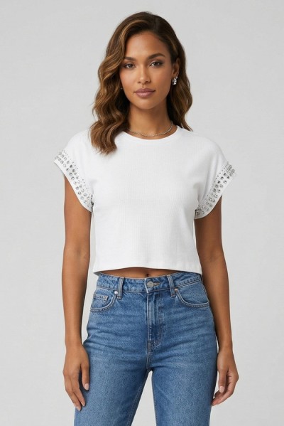 Fresh Flower t-shirt in cotone con strass FD555 [d8264edb]