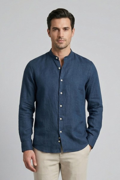 Guy camicia collo coreano in lino Custom909x-1211 M50089 [b2df91a6]