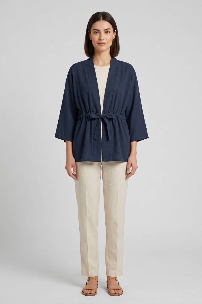 Fresh Flower kimono in misto lino con fusciacca FD657 [d4406d14]