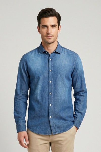 Superior Vintage camicia in denim di cotone SV1516P M50254 — 805219040079409_1