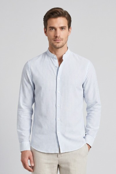 Sartor camicia coreana rigata in misto lino e cotone Parigi-s-6 [3f8842e4]