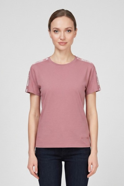 Moschino t-shirt in cotone delavè con bande logate V6A0703-4437 [576ad3b9]