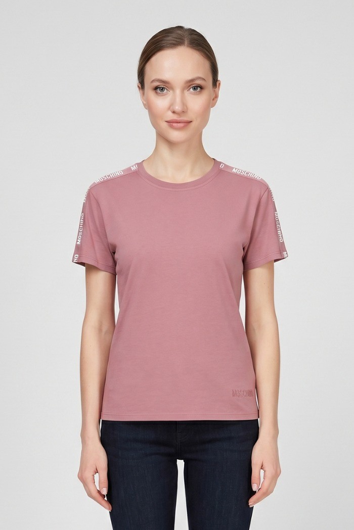 Moschino t-shirt in cotone delavè con bande logate V6A0703-4437 [576ad3b9]
