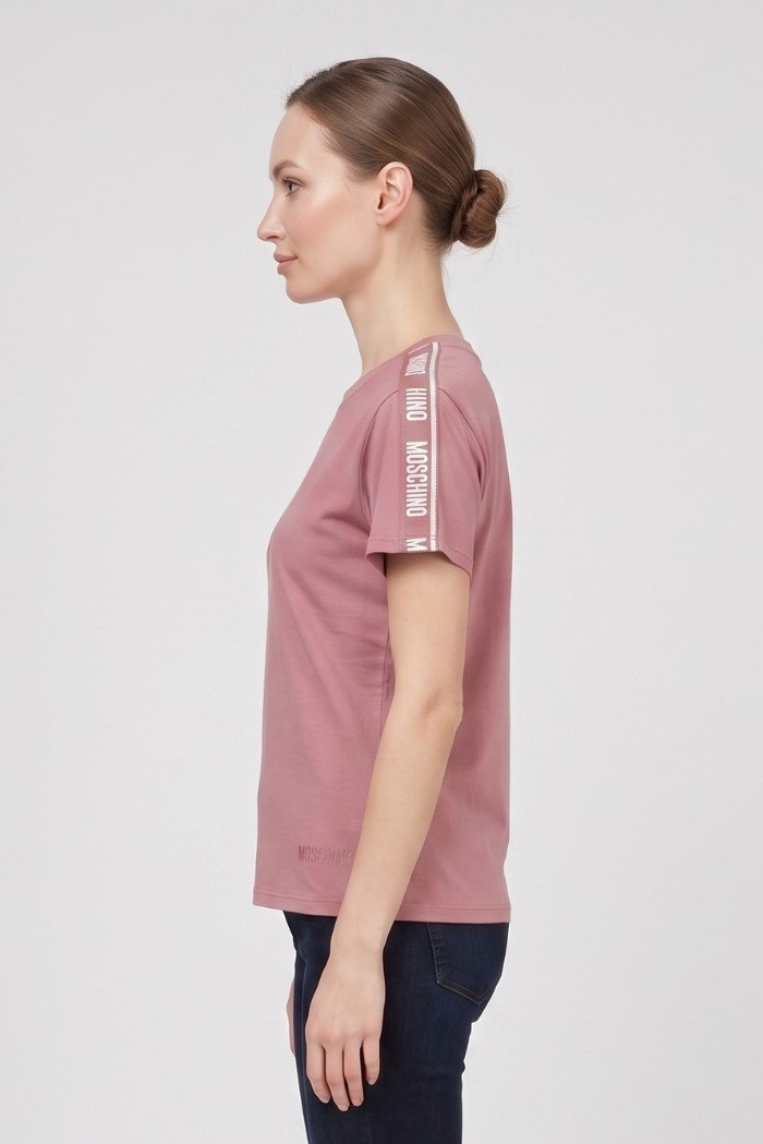 Moschino t-shirt in cotone delavè con bande logate V6A0703-4437 [8e4c90b4]