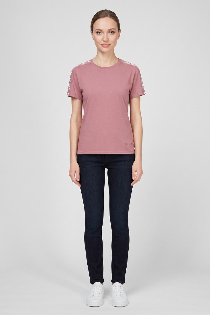 Moschino t-shirt in cotone delavè con bande logate V6A0703-4437 [3c0116ae]