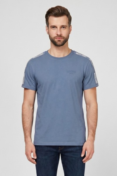 Moschino t-shirt in cotone delavè con bande logate V1A0702-4437 [6503d41b]