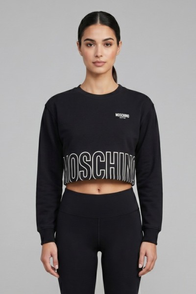 Moschino felpa girocollo cropped con stampa logo sul fondo V6A1721-4418 [9b59de01]