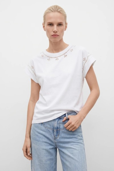 Influencer t-shirt in cotone con ricamo sangallo 05AB223 — 805219040080039_1