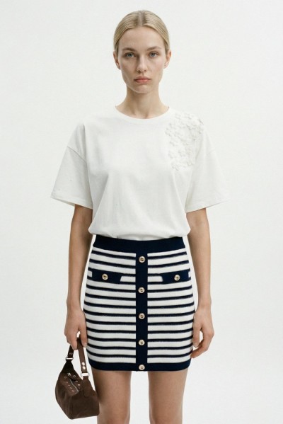 Influencer gonna corta in maglia a righe 05J7385 [a413aea2]