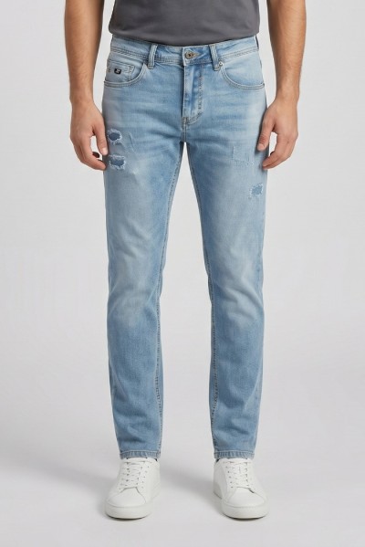 Rifle jeans in denim di cotone stretch lavaggio medio RF571 [4637c440]