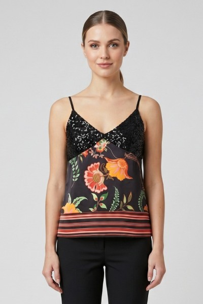 GM by Gai Mattiolo top con paillettes e fantasia floreale GM3813 [0d7845f1]