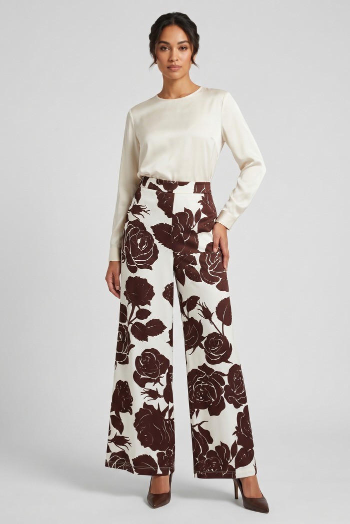 GM by Gai Mattiolo pantalone palazzo a fantasia rose GM3696 [bac3a339]
