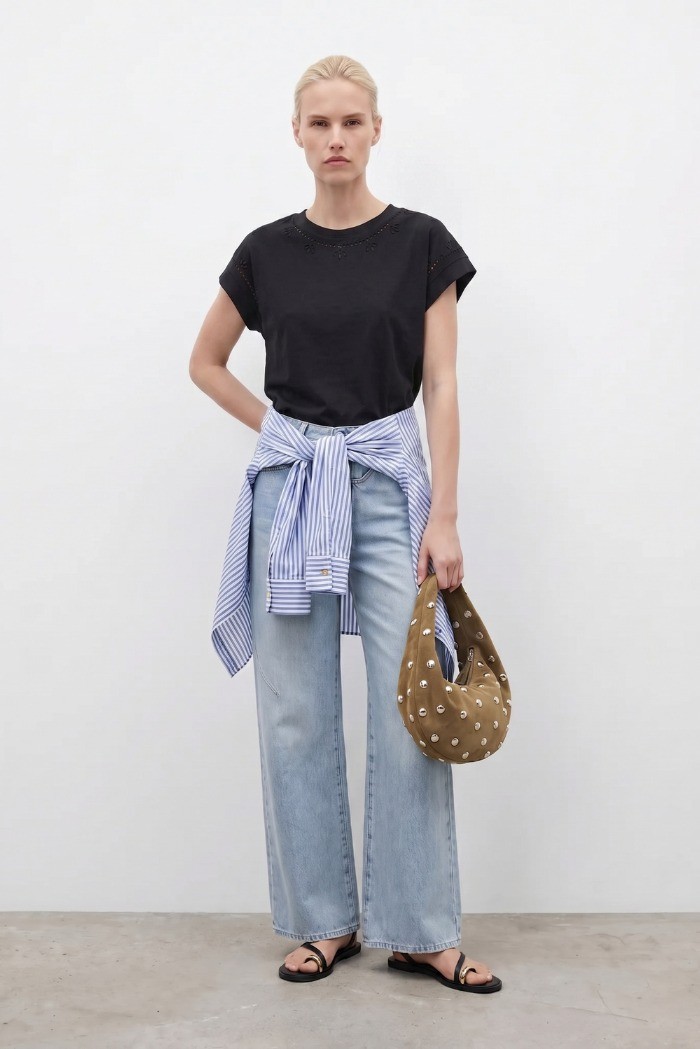 Influencer t-shirt in cotone con ricamo sangallo 05AB223 [c23c63d2]