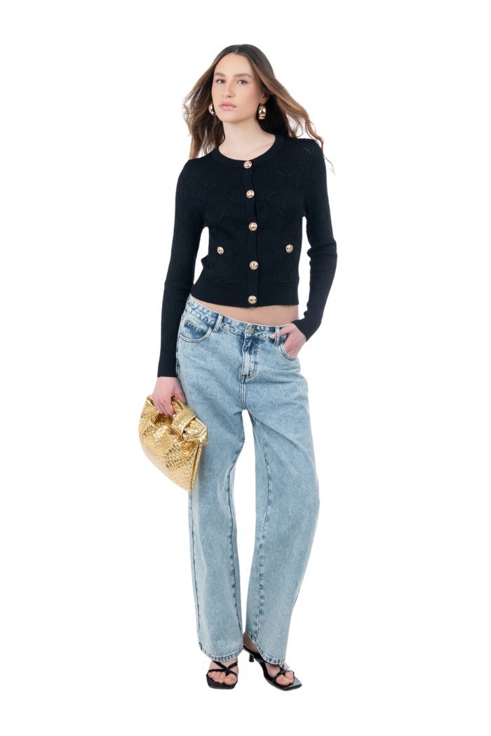 Influencer cardigan girocollo con bottoni oro 03H93722 [d40cd215]
