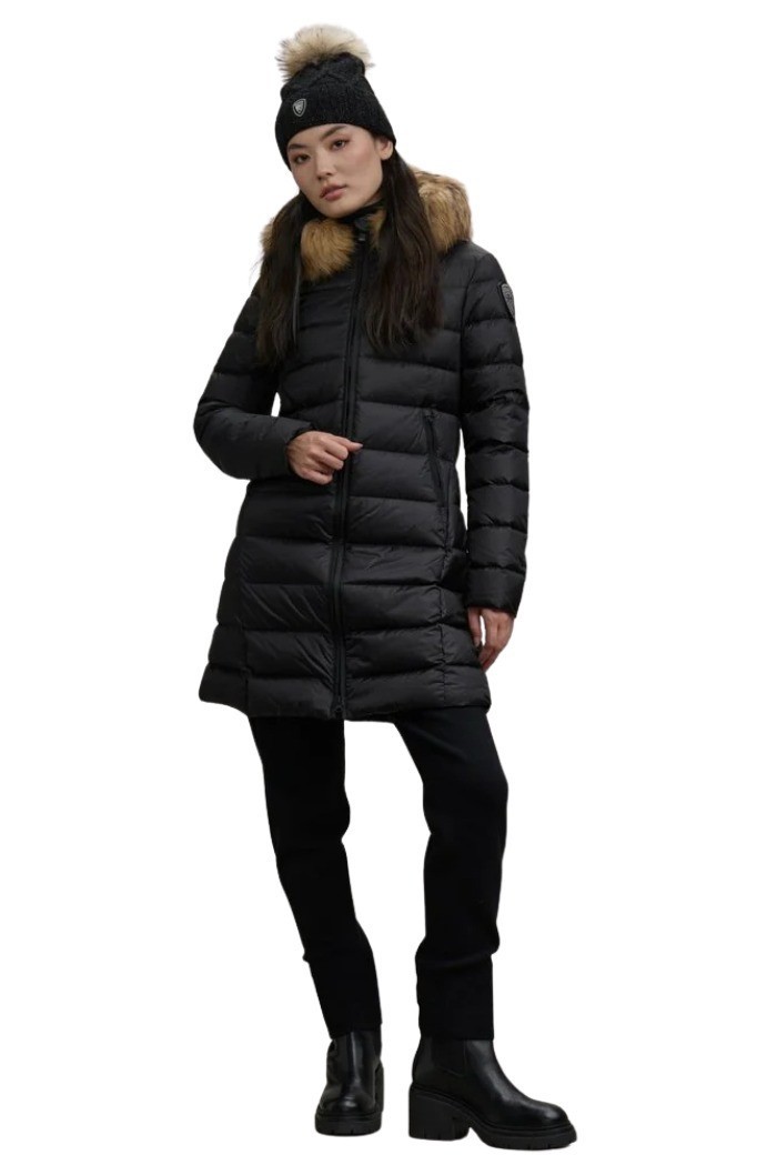Blauer piumino lungo con pelliccia Kristin 26WBLDK03040-006047 [b2802348]