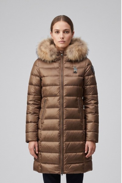 Blauer piumino lungo con pelliccia Kristin 26WBLDK03040-006047 [abebf338]